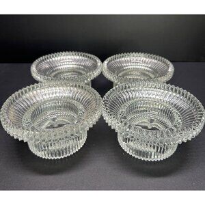Vintage Diamond Cut Glass Candle Holders Set of 4 Footed Flared Edge 4.5" DIA